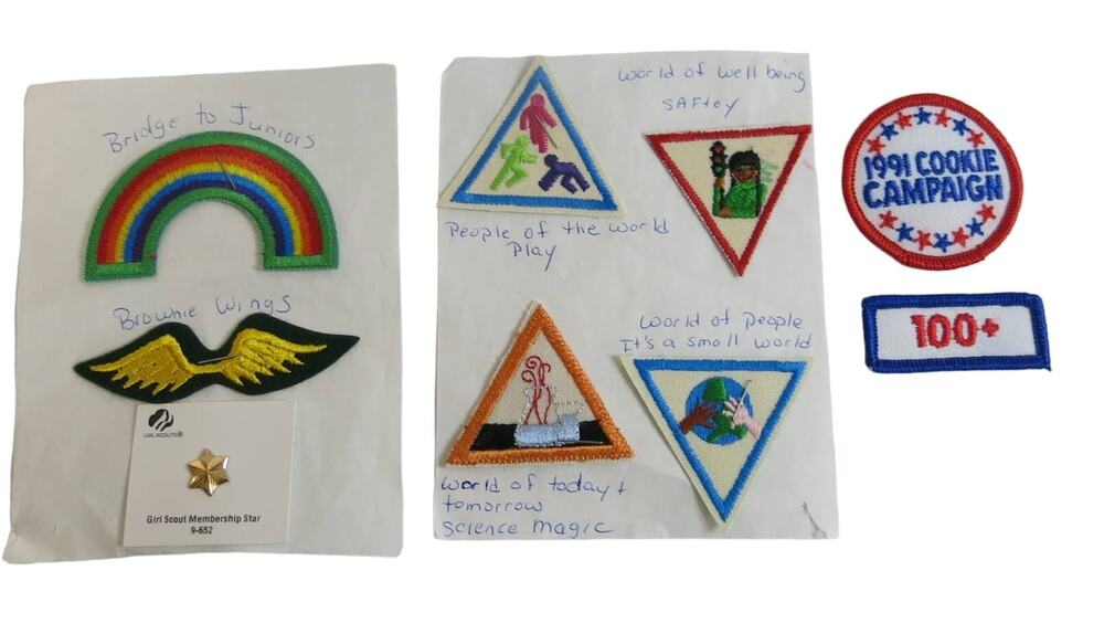 VINTAGE GIRL SCOUTS Merit Badges and Pin 9 Items 1980-90's New Never Sewn Patch